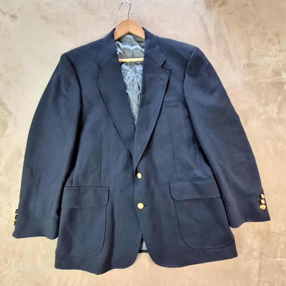 Stafford Blazer Mens 44 Regular Blue Single Vent 2 Button Gold Buttons Jacket